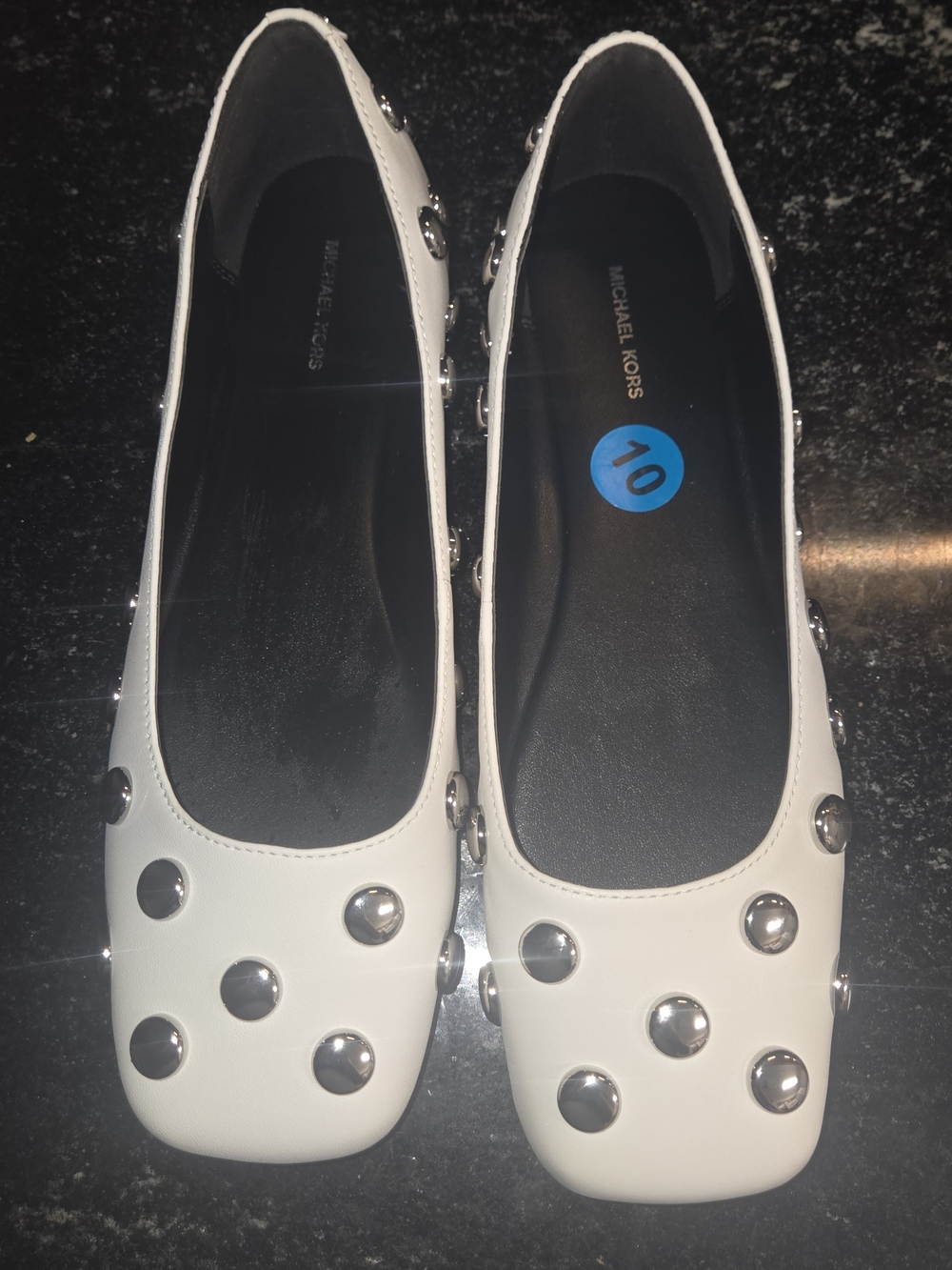MICHAEL KORS White Studded Ballet Flats